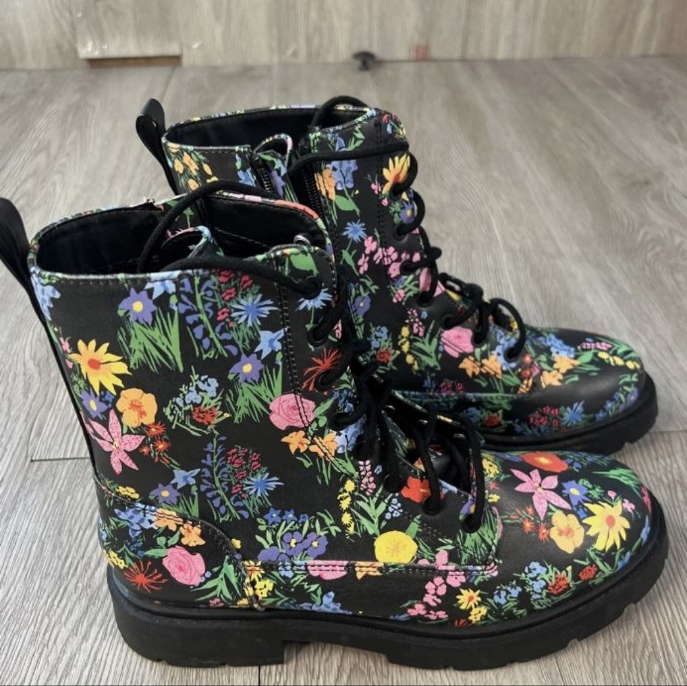 NOBO Floral Combat Boots - Black and Multicolor
